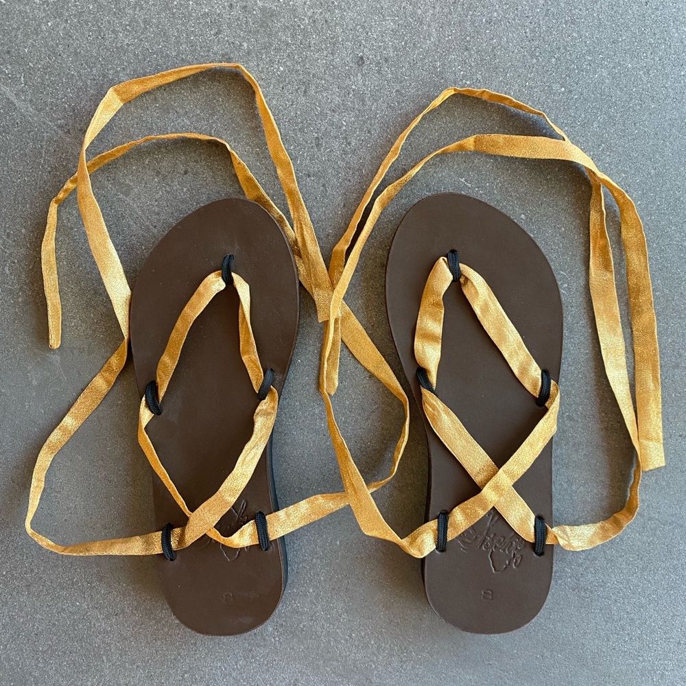 Sseko Gold Ribbon Sandals with Brown Leather Base